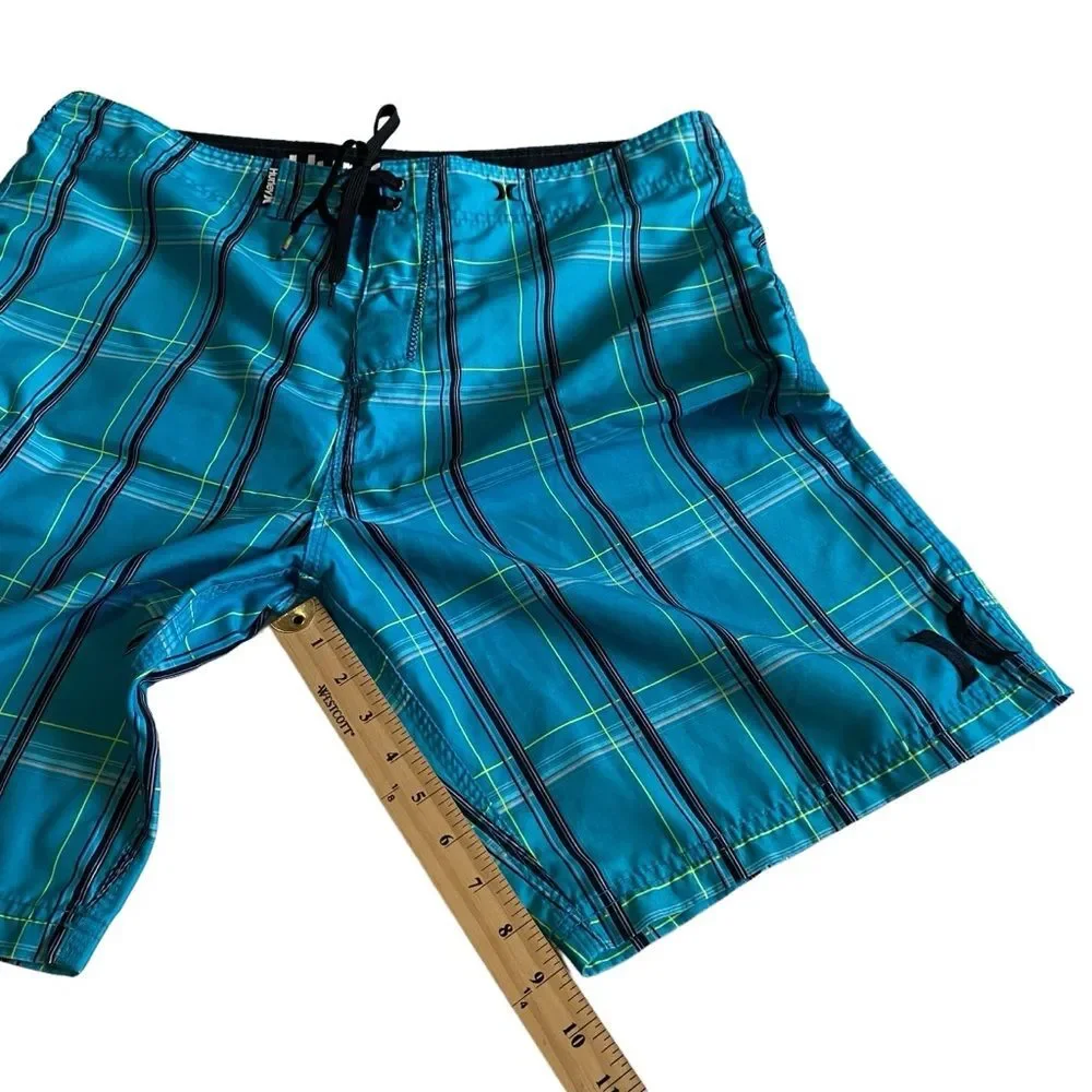 Hurley Teal Plaid Boardshorts Sz 36